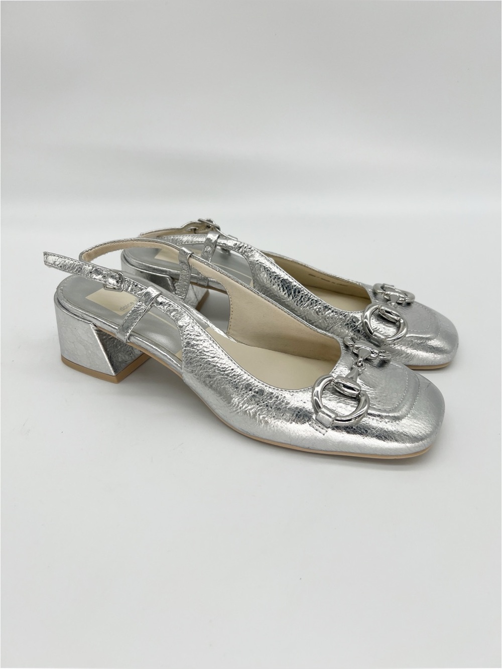 Dolce Vita Silver Metallic Slingback Flats with Horsebit Detail